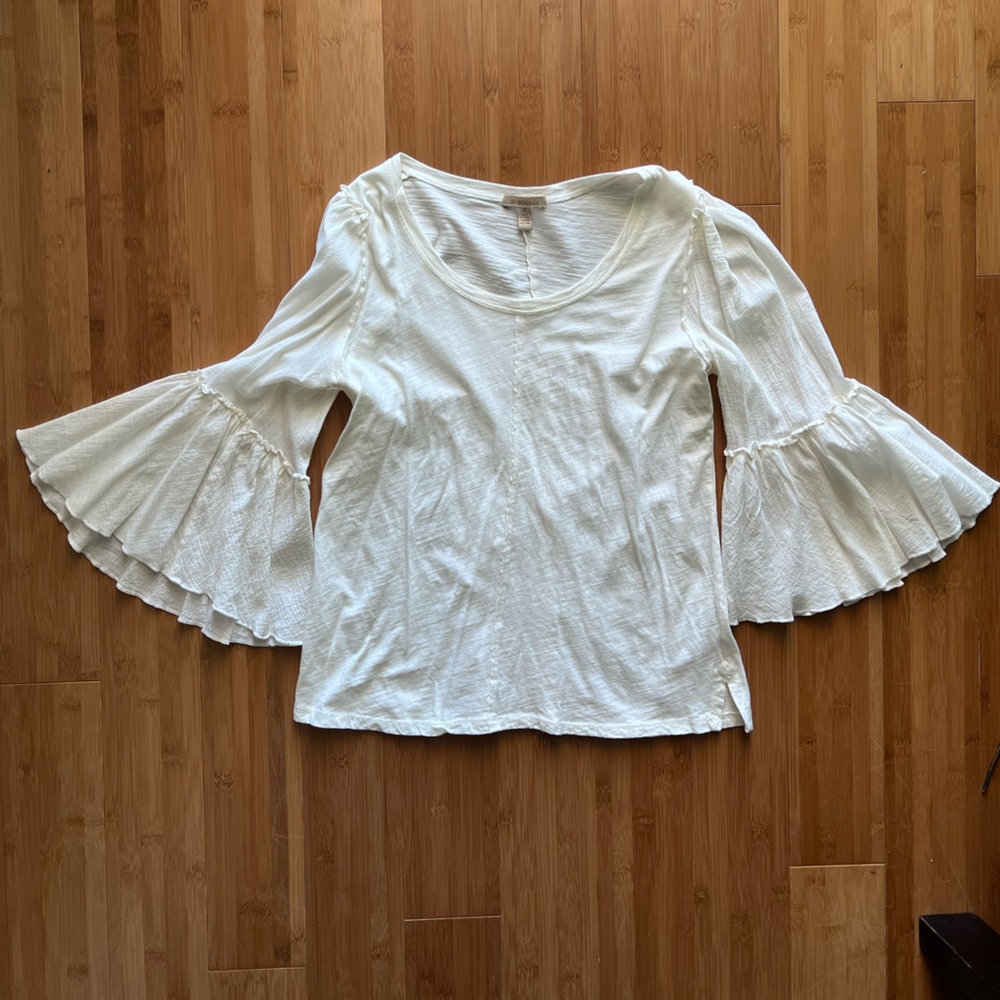 ANTHROPOLOGIE- Elegant White Women's Top with Flared Sleeves